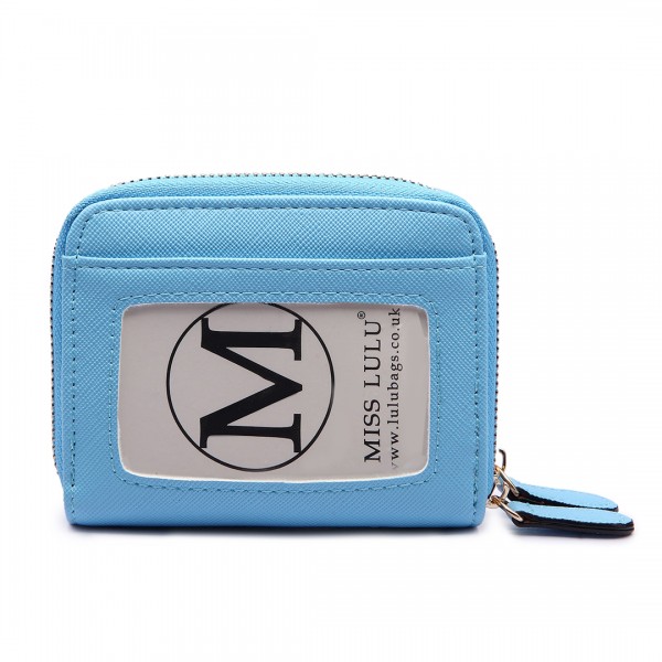 LP6680 - Miss Lulu Leather Look Double Zipped Coin Purse Sky  Blue